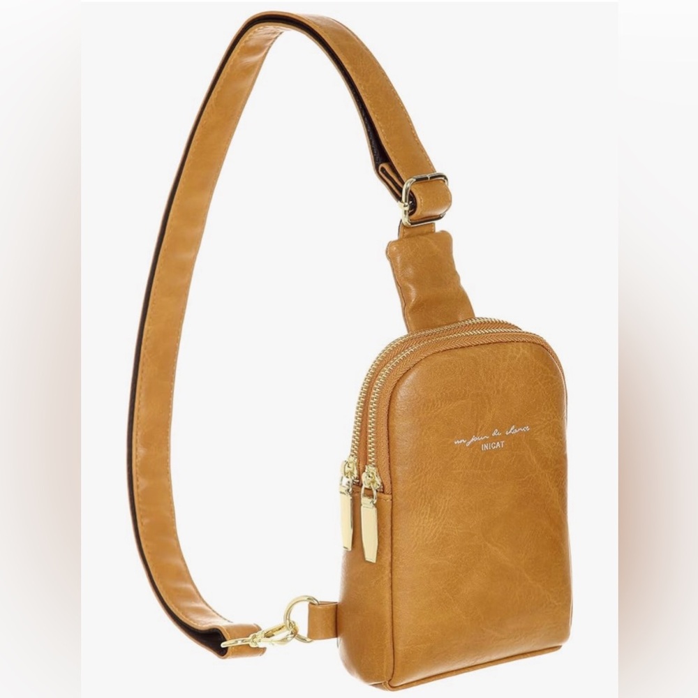 Brown Faux Leather Crossbody Sling Bag